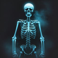 X-Ray Skeleton Bones Illustration, Human Skeletal System Medical Background