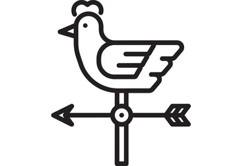 Rooster weather vane line icon with arrow and directional indicator, simple black outline farm symbol isolated on white background for logo, signage, UI and print design © Moinul