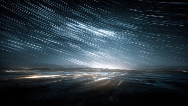 Long exposure star trails over night landscape