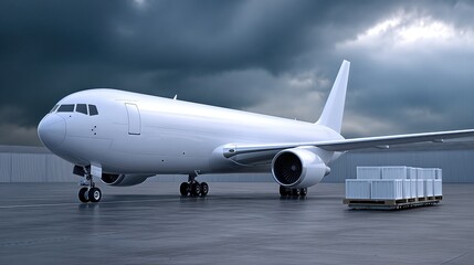 Cargo Plane Loading Containers on Runway at Airport