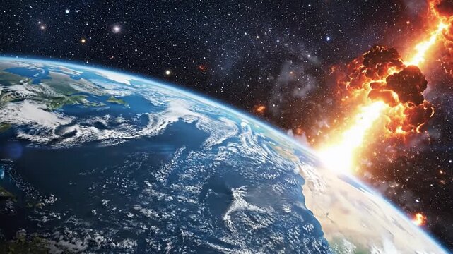 Asteroid impact or cosmic explosion near Earth in space