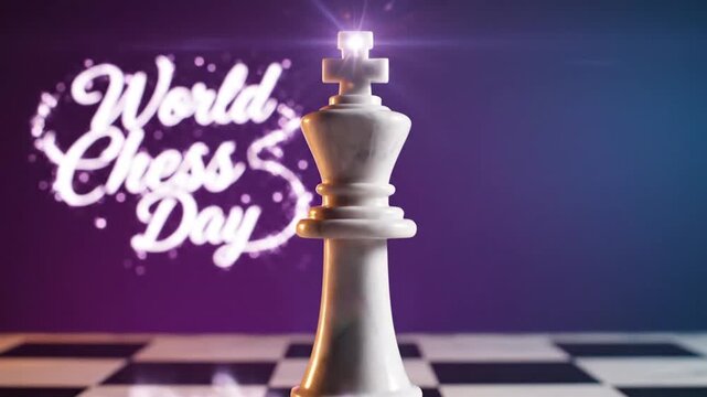White chess king piece on board with World Chess text