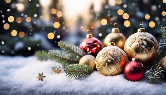 Biglietto Di Auguri Di Natale In Italiano Decorazione Con Palline Di Natale E Rami Di Abete Nella Neve Buon Natale E Felice Anno Nuovo