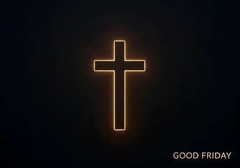 Obraz premium Glowing cross symbol on dark background with Good Friday text