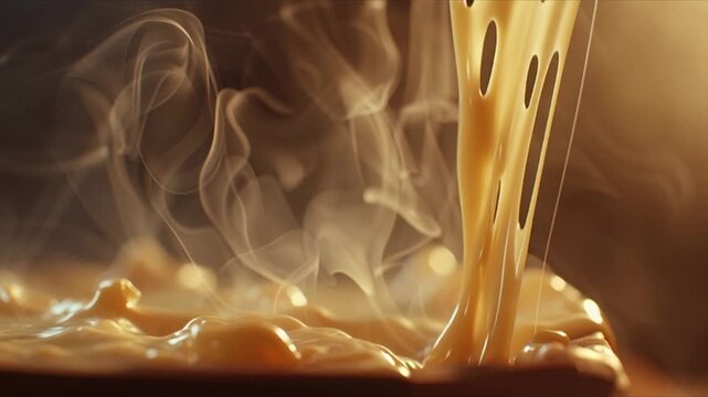 Molten Cheese Stretching and Dripping with Steam.