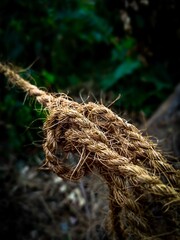 Macro Close-Up of Frayed Natural Fiber Rope Knot