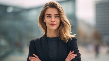 Fototapeta premium Confident woman in business attire smiles