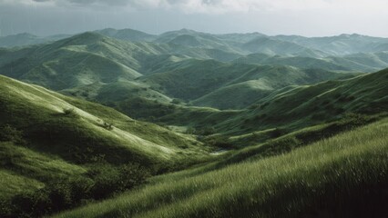 Green Rolling Hills in the Rain