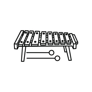 A stylized illustration of a traditional xylophone instrument with two mallets.
