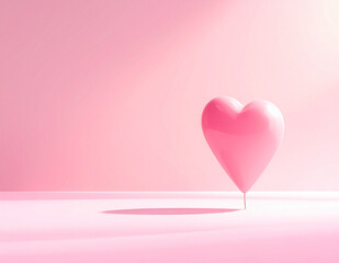 Soft pink minimal abstract background with floating hearts and smooth curves. Romantic pastel design with copy space.