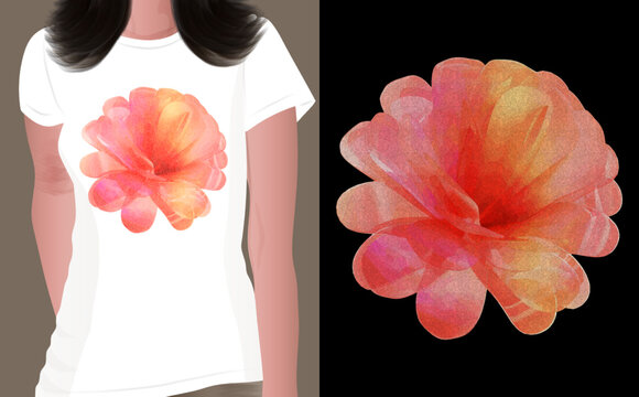 rose flower t shirt print design for light and dark background. print on demand vector illustration rose day concept  red yellow water color effect rose  
t shirt print design.	 
