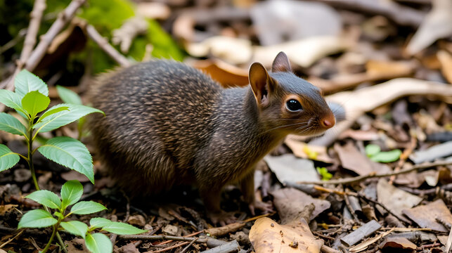 Agouti on forest floor