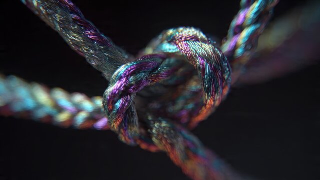 Iridescent knot of rope in macro