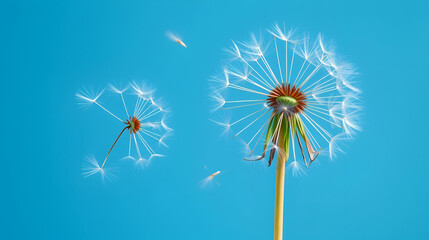 Obraz premium flying dandelion seeds on a blue background