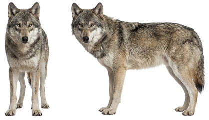 Gray wolf front and side view isolated on white background © Trixy