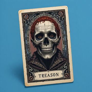 Treason.. A card isolated on blue background.