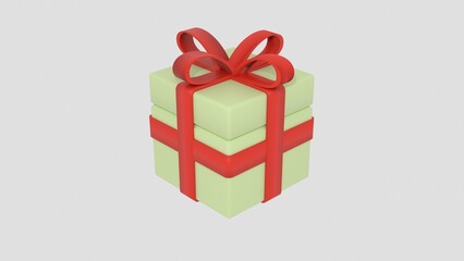Obraz premium Green gift box with red ribbon bow illustration