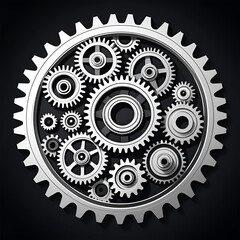 Detailed sketch of a mechanical gear drawn in black concept design. Vector illustration