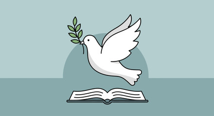 Obraz premium Symbol of Peace and Wisdom A Dove Carrying a Branch Above an Open Book