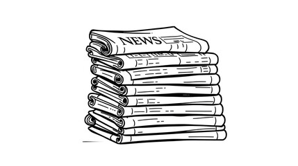One line drawing of a stack of news newspapers. Vector illustration Editable stroke