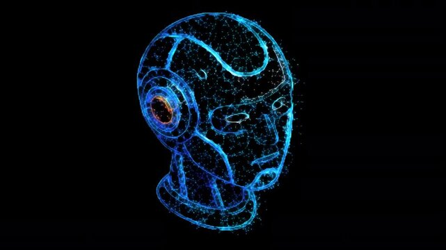 Abstract robot head Motion graphics, 2 in 1 ( Animation on flat and transparent backgrounds), Seamless Loop, 4K resolution. Codec ProRes 4444 with alpha channel. Not AI Generated.