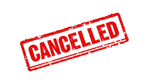 Cancellation Stamp: A red rubber stamp with the word CANCELLED boldly imprinted, signifying a definitive termination or nullification.