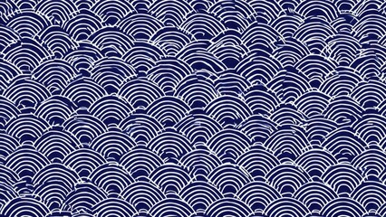 Japanese Wave Pattern in White and Navy Blue