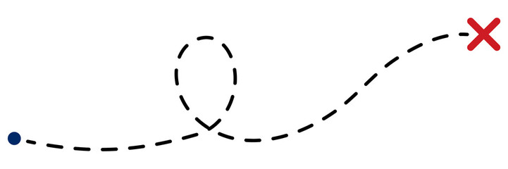 Plakat Old treasure map with red X mark and dotted trail leading to hidden spot. Ancient quest route with dashed path lines and cross symbol. Vector illustration isolated on white.