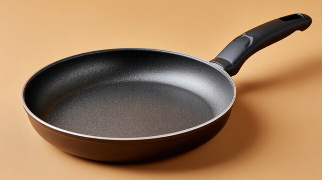 Non-stick frying pan isolated on beige background