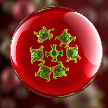 Babesia parasites inside red blood cell, the causative agent of babesiosis. 3D illustration showing classic tetrad-forms of Babesia merozoites so-called Maltese cross formation
