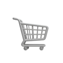 3D rendered gray shopping cart icon isolated on a black background, with rounded edges