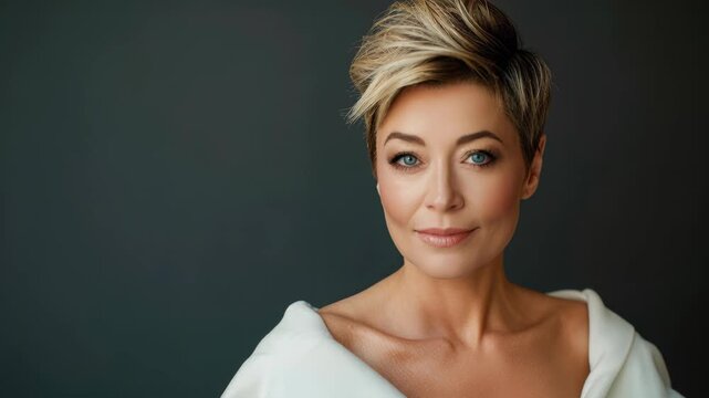 Elegant Demeanor: A portrait of a woman of grace, radiating confidence and tranquility, framed against a backdrop of understated sophistication.