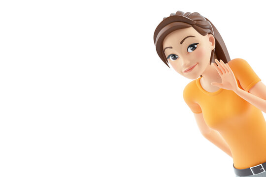3d portrait woman saying hello