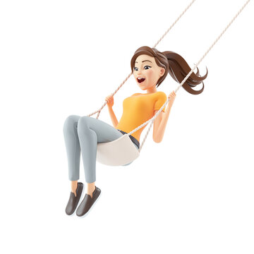 3d woman swinging on swing