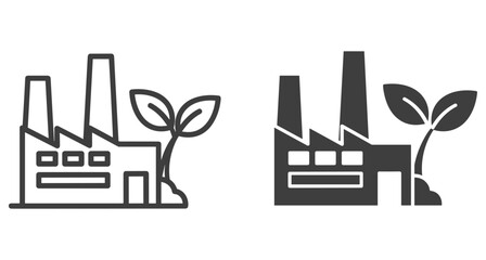 Obraz premium Industrial factory icon with growing plant symbolizing environmental protection and sustainable green energy