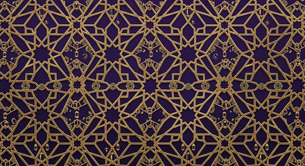 Fototapeta premium Intricate golden geometric pattern on a deep purple background, perfect for luxurious and ornate design projects