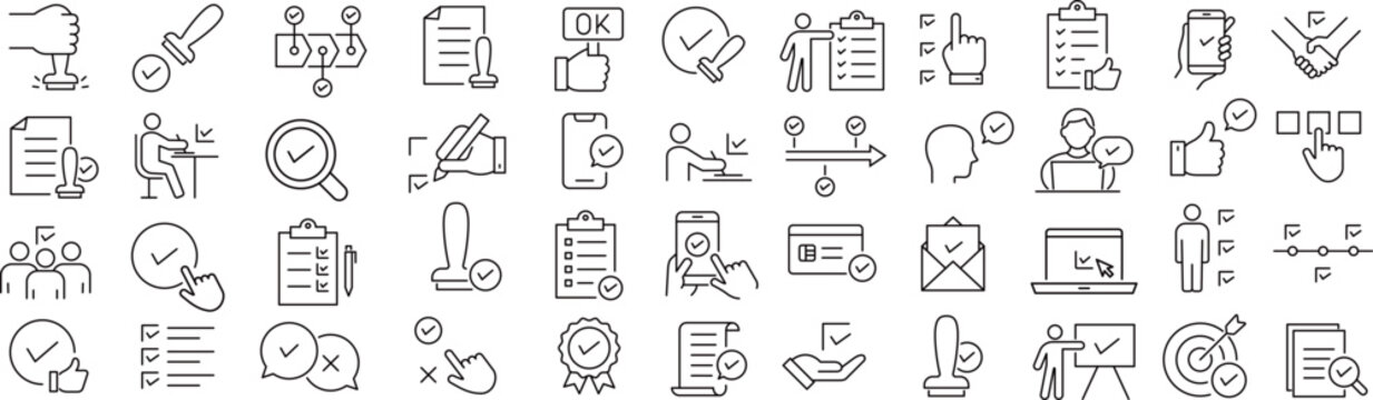 ベクターでモノクロの承認に関する線画アイコンセット
