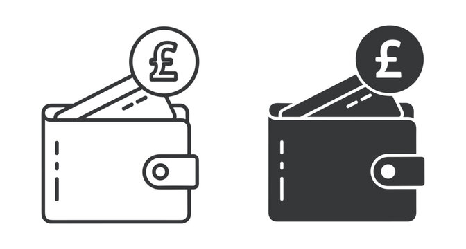 Vector illustration of a wallet containing money and cards with pound sterling sign