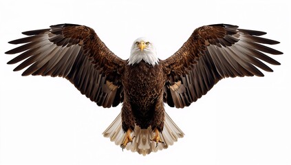 Obraz premium Majestic Bald Eagle with Outstretched Wings Isolated on White Background