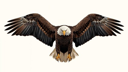Fototapeta premium Majestic Bald Eagle with Outstretched Wings Isolated on White Background