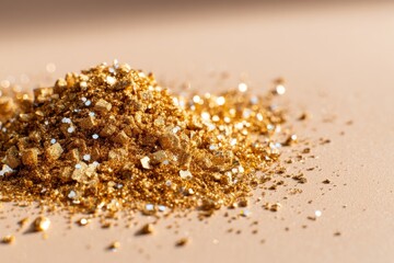 Sparkling Gold Glitter with Shimmer on a Flat Surface for Creative Projects