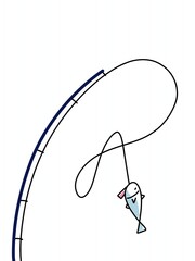 fishing flat cartoon vector illustration with fish, fishing rod, and lure isolated © ninimiou