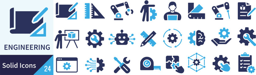 ベクターのエンジニアリングに関するシルエットアイコンセット
