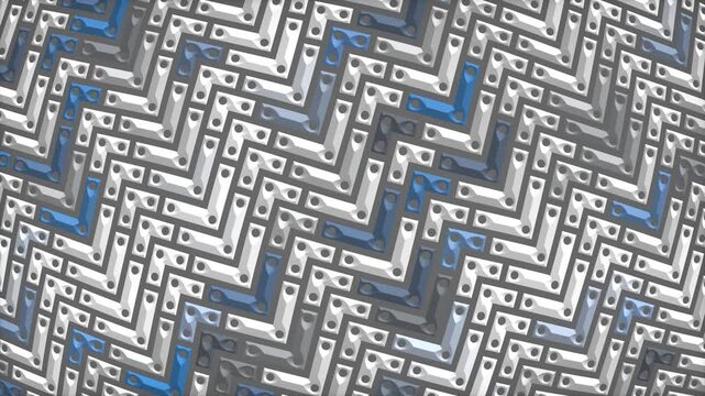 Abstract Geometric Pattern with Interlocking Shapes and Blue Accents.