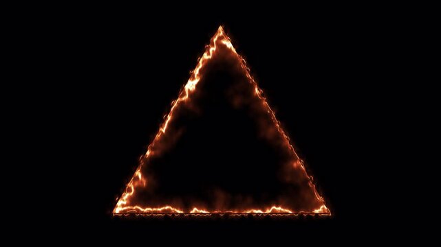 Neon Triangle Fire Burning Glowing- Alpha Channel - Isolated Transparent Background