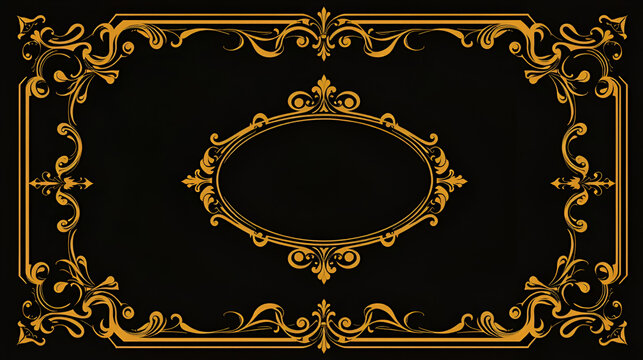 Vector. Elegant vintage cover with a baroque gold pattern and an oval frame on a dark background. Ideal for retro design, historical and art publications. Luxurious classic, emphasizing premium.