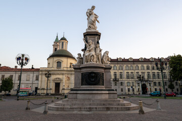 Fototapeta premium Piazza Carlo Emanuele II monument at dusk - Turin, Italy