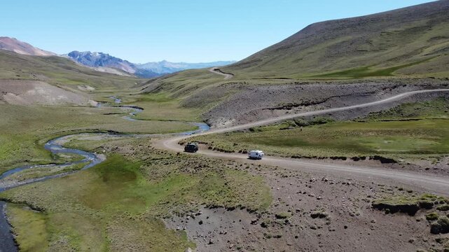 ast Patagonia Landscape: Drone View of Overlanding Expedition on Route 41