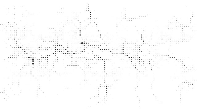 Abstract black circle dot pattern, scattered halftone mosaic background, minimal digital texture, modern technology inspired radial grid design, monochrome futuristic vector wallpaper