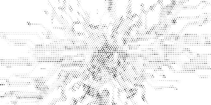 Abstract black square pixel horizontal burst pattern, dynamic geometric mosaic background, minimal digital texture, modern technology inspired radial grid design, monochrome vector wallpaper